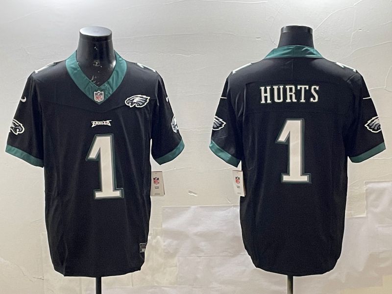 Men Philadelphia Eagles #1 Hurts Black Second generations 2025 Nike Vapor Limited NFL Jersey style 4